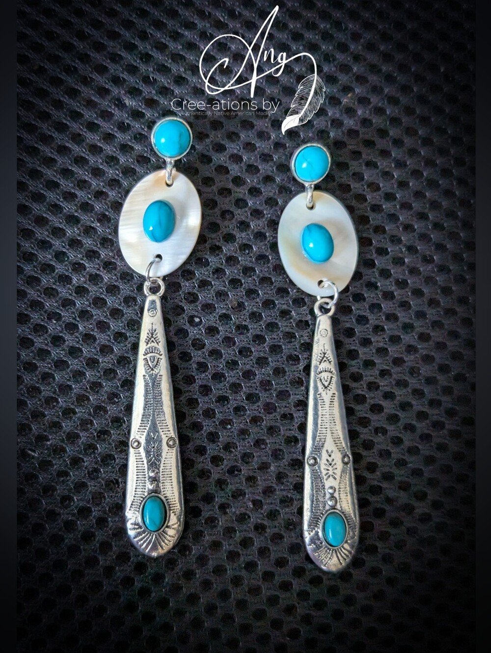 Beautiful Freshwater Shell Turquoise Drop Native Western Style Earrings